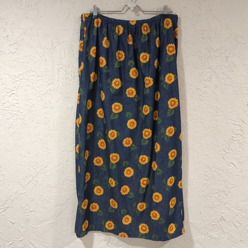 Handmade Sunflower Print Blue Maxi Skirt -  Women's Size 12 / 14
